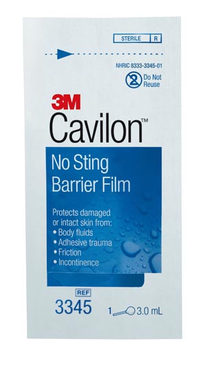 Skin Barrier Applicator 3M™ Cavilon™ No Sting 26 to 62% Strength Hexamethyldisiloxane / Isooctane / Acrylate Terpolymer / Polyphenylmethylsiloxane Individual Packet Sterile