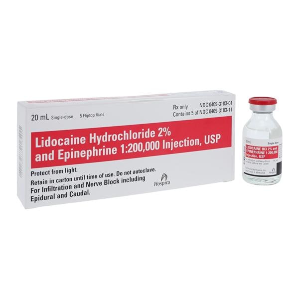 Lidocaine HCl / Epinephrine 2% - 1:200,000 Injection Single Dose Vial 20 mL
