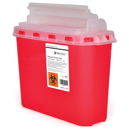 Sharps Container McKesson Prevent® 11 H X 12 W X 4-3/4 D Inch 5.4 Quart Red Base / Translucent Lid Horizontal Entry Counter Balanced Door Lid