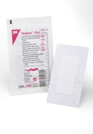 Adhesive Dressing 3M™ Medipore™ 3-1/2 X 6 Inch Soft Cloth Rectangle White Sterile