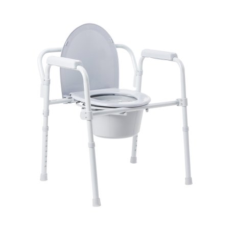 Folding Commode Chair McKesson Fixed Arm Steel Frame Back Bar 13-1/2 Inch Seat Width