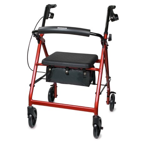 4 Wheel Rollator McKesson Red Folding Aluminum Frame