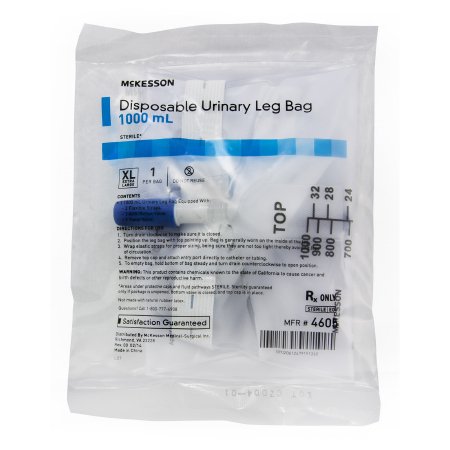 Urinary Leg Bag McKesson Anti-Reflux Valve Sterile 1000 mL Vinyl