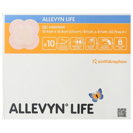 Silicone Foam Dressing Allevyn Life 6 X 6 Inch Quadrilobe Silicone Adhesive with Border Sterile