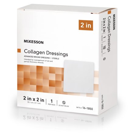 Collagen Dressing McKesson Matrix / Gel / Sheet Collagen / Sodium Alginate / Carboxyl Methylcellulose / Ethylenediamine-tetraacetic Acid (EDTA) 2 X 2 Inch