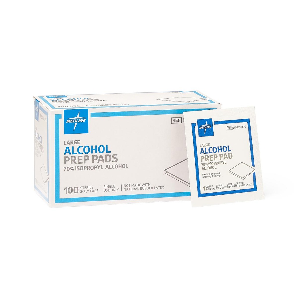 Alcohol Prep Pad Medline 70% Strength Isopropyl Alcohol Individual Packet Large Sterile