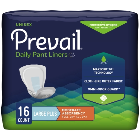 Bladder Control Pad Prevail® Daily Pant Liners 28 Inch Length Moderate Absorbency Polymer Core Large Plus Adult Unisex Disposable