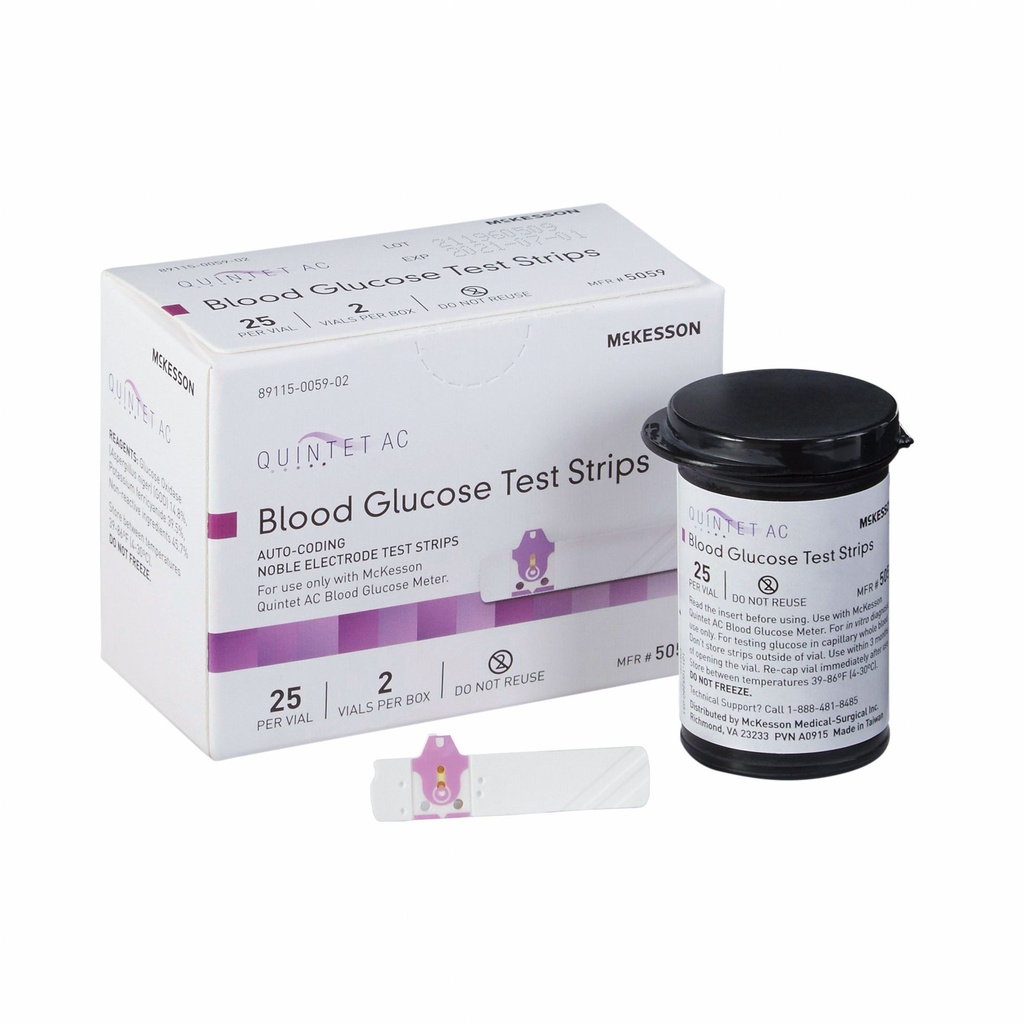 Blood Glucose Test Strips Quintet AC® 50 Strips per Box Minimal sample size of 1 μL For Quintet AC® Blood Glucose Monitor