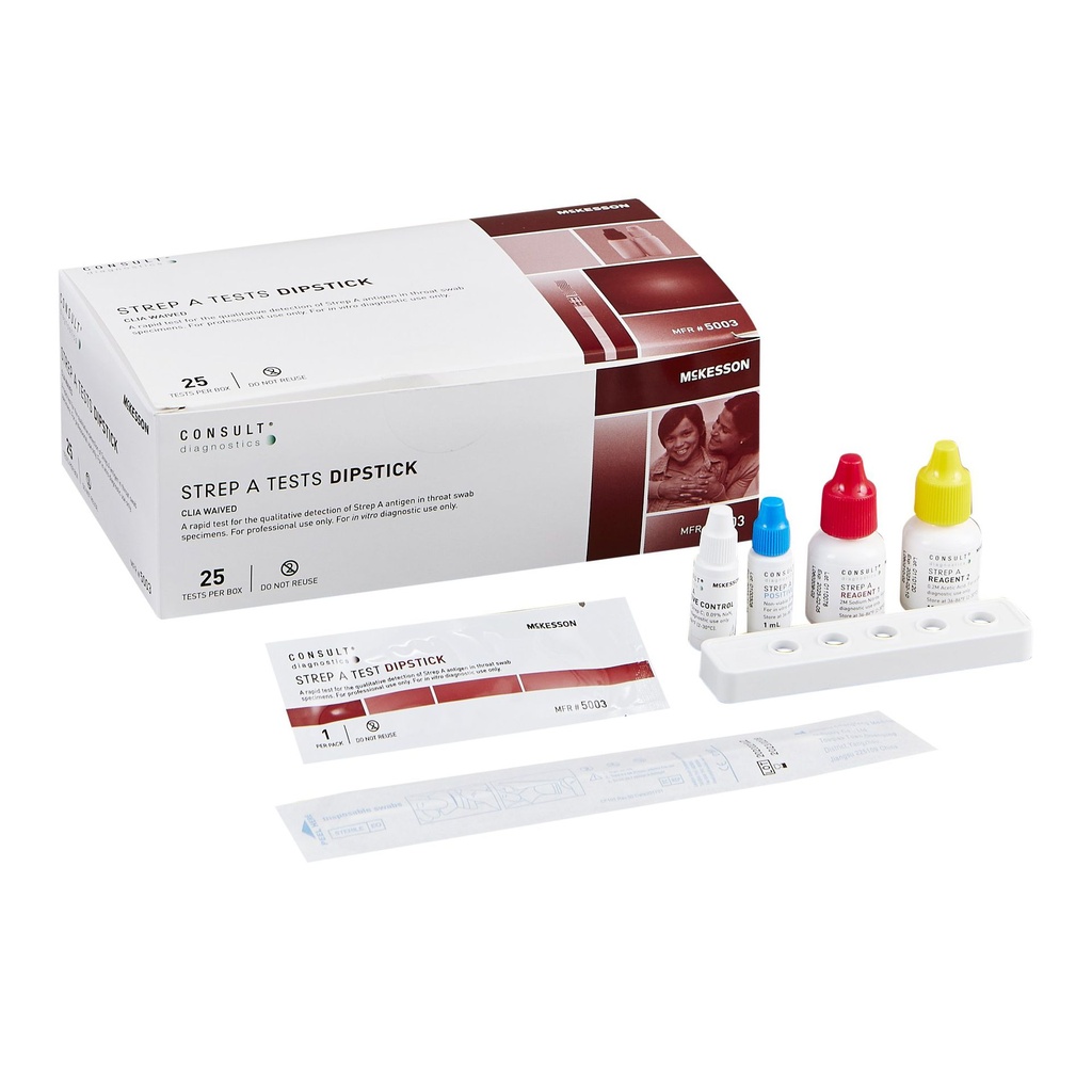 Rapid Test Kit McKesson Consult™ Infectious Disease Immunoassay Strep A Test Throat / Tonsil Saliva Sample 25 Tests
