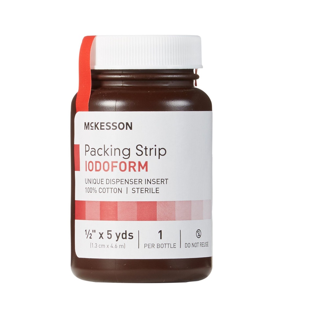 Wound Packing Strip McKesson Antiseptic Cotton Iodoform Medium 1/2 Inch X 5 Yard 1 Count Sterile