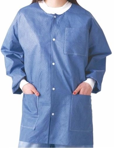 Blue Lab Coat  Large Knitted Cuff and Collar, 45G/M2, 10pcs/bg, 5bg/cs