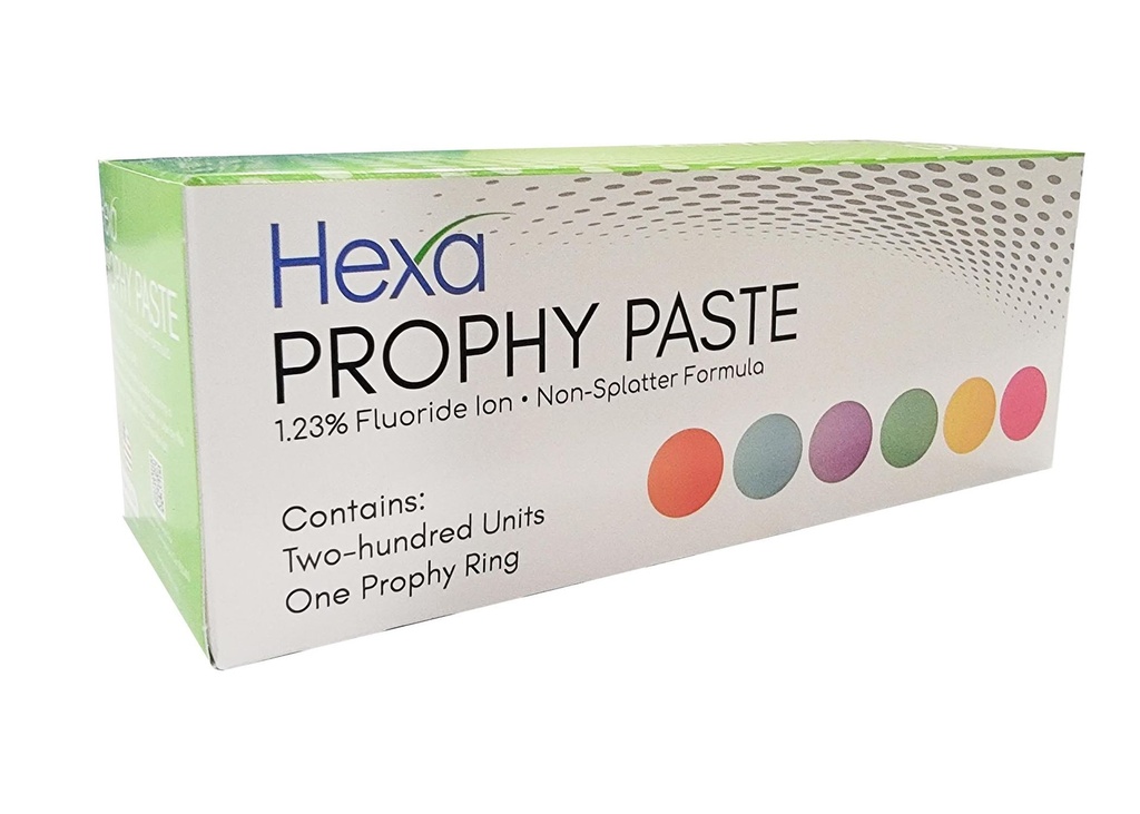 Hexa Prophy Paste 1.23% Fluoride Ion, Medium Grit/Cherry, One Ring, 200 Cups/Pk. Made in USA