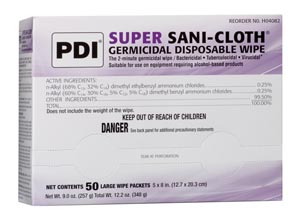 Super Sani-Cloth® Surface Disinfectant Premoistened Germicidal Manual Pull Wipe 50 Count Individual Packet Disposable Alcohol Scent NonSterile