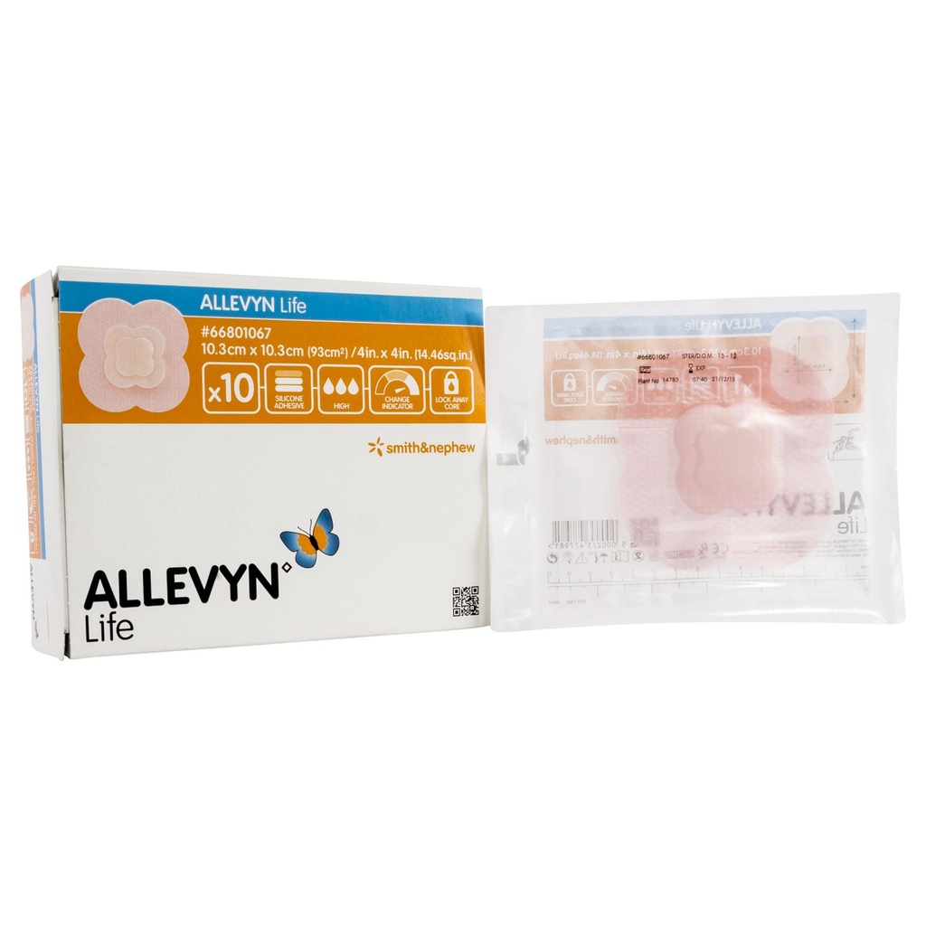 Silicone Foam Dressing Allevyn Life 4 X 4 Inch Quadrilobe Silicone Adhesive with Border Sterile