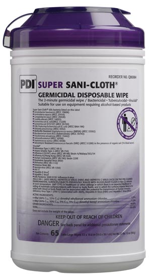 Super Sani-Cloth® Surface Disinfectant Premoistened Germicidal Manual Pull Wipe 65 Count Canister Disposable Alcohol Scent NonSterile