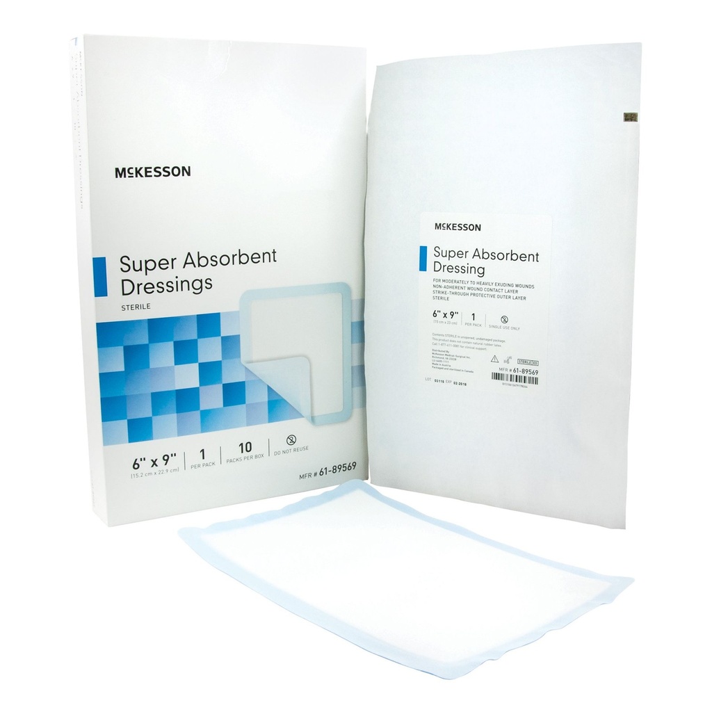 Super Absorbent Dressing McKesson Polyethylene / NonWoven Polypropylene / Cellulose / Superabsorber 4 X 5 Inch Sterile