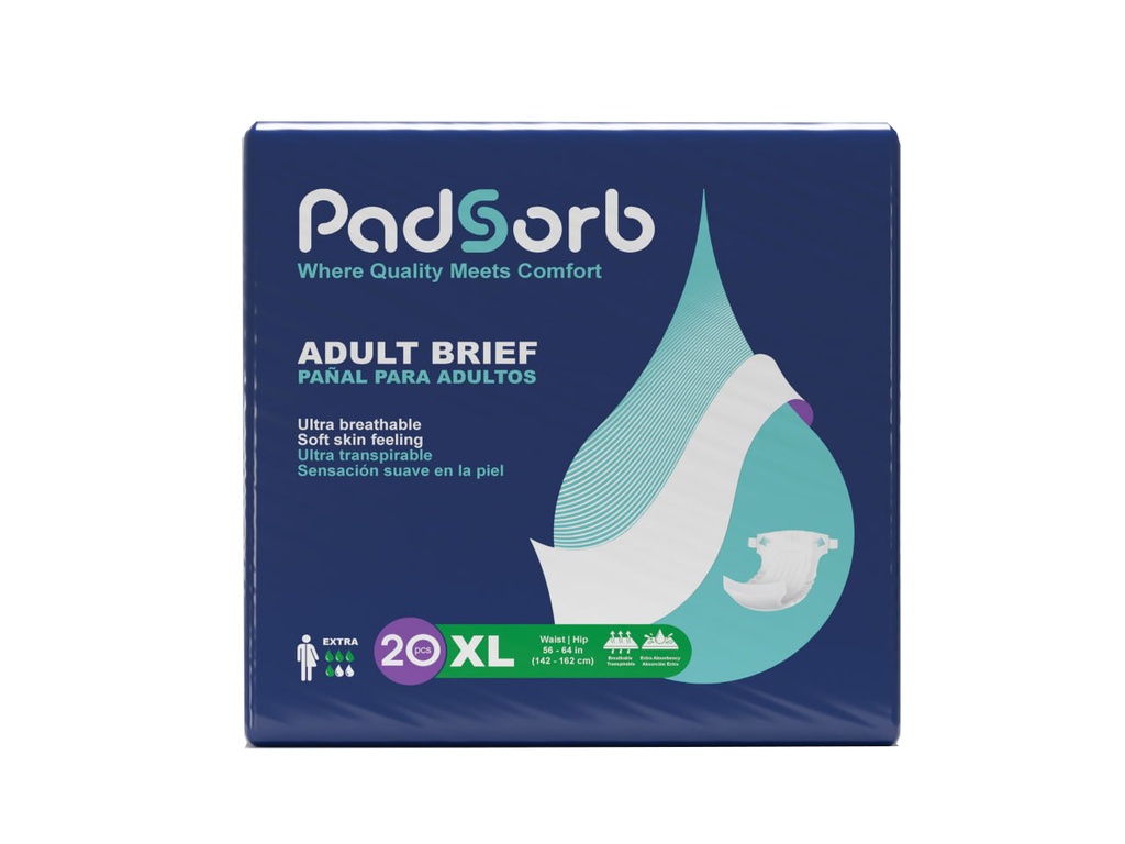 Unisex Adult Incontinence Brief Padsorb® X-Large Disposable Heavy Absorbency