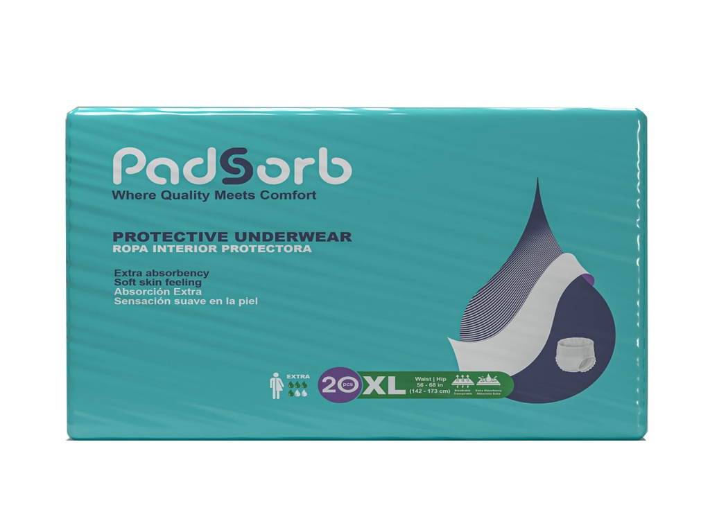 Unisex Adult Absorbent Underwear Padsorb® Extra Pull On with Tear Away Seams X-Large Disposable Heavy Absorbency