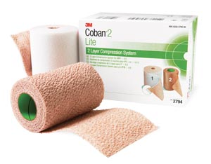 2 Layer Compression Bandage System 3M™ Coban™2 Lite 4 Inch X 2-9/10 Yard / 4 Inch X 5-1/10 Yard 25 to 30 mmHg Self-adherent / Pull On Closure Tan / White NonSterile