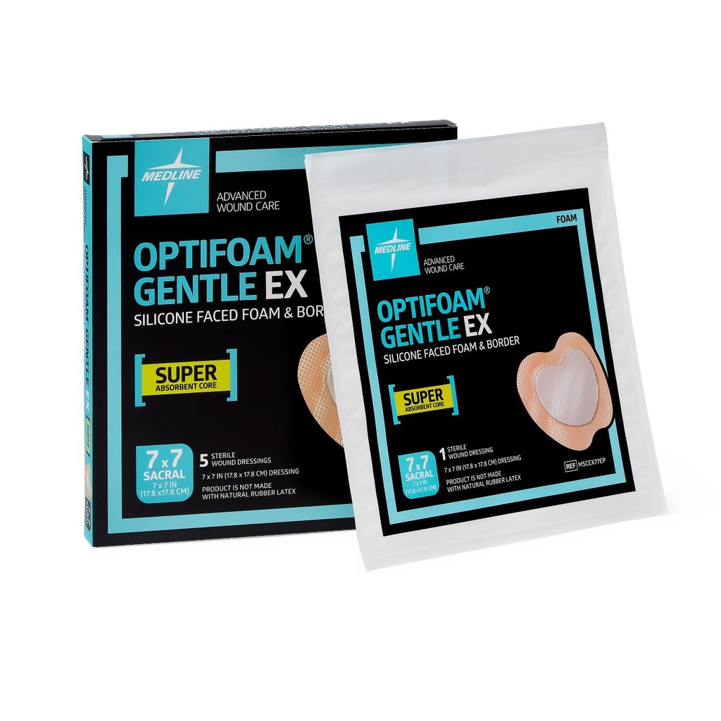 Foam Dressing Optifoam® Gentle EX 7 X 7 Inch With Border Waterproof Backing Silicone Face and Border Square Sterile