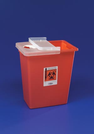 Sharps Container SharpSafety™ 17-1/2 H X 15-1/2 W X 11 D Inch 8 Gallon Red Base / White Lid Vertical Entry Hinged Lid