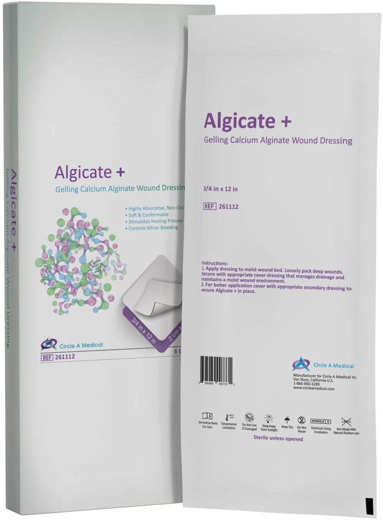 Alginate+ Gelling Calcium Alginate Dressing, 3.4&quot; x 12&quot;, Sterile 1s, 5/bx