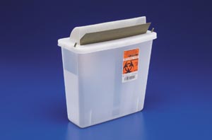 Sharps Container In-Room™ 11 H X 10-3/4 W X 4-3/4 D Inch 1.25 Gallon Translucent Red Base / Translucent Lid Horizontal Entry Flap Lid