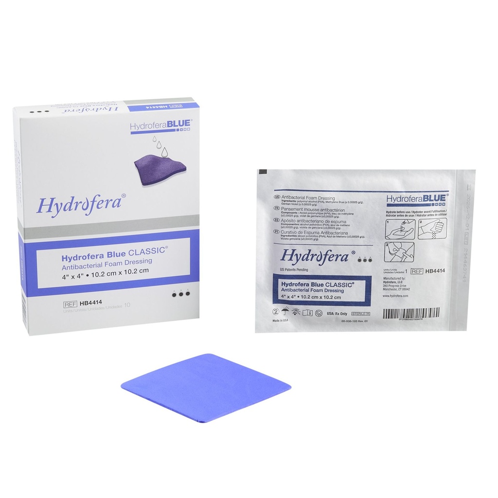 Antibacterial Foam Dressing HydroferaBLUE® Classic 4 X 4 X 1/2 Inch Square Non-Adhesive without Border Sterile