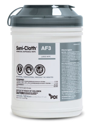 Sani-Cloth® AF3 Surface Disinfectant Cleaner Premoistened Germicidal Manual Pull Wipe 160 Count Canister Disposable Mild Scent NonSterile