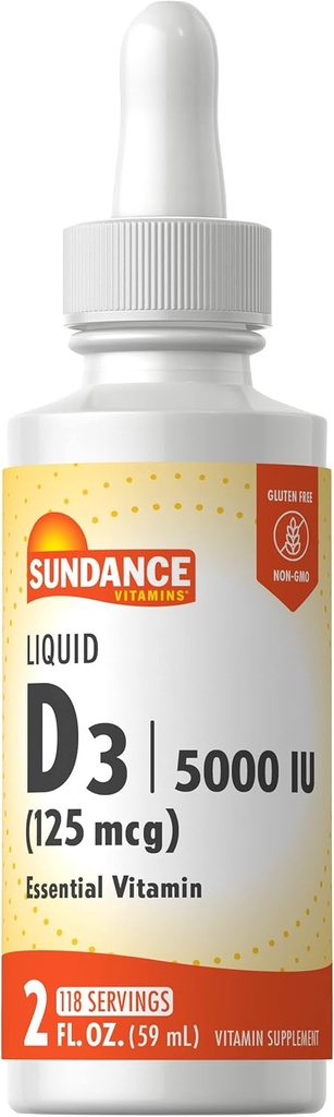 Sundance Liquid Vitamin D3 5000 IU 2 Fluid Ounces Vegetarian, Non-GMO, and Gluten Free Supplement