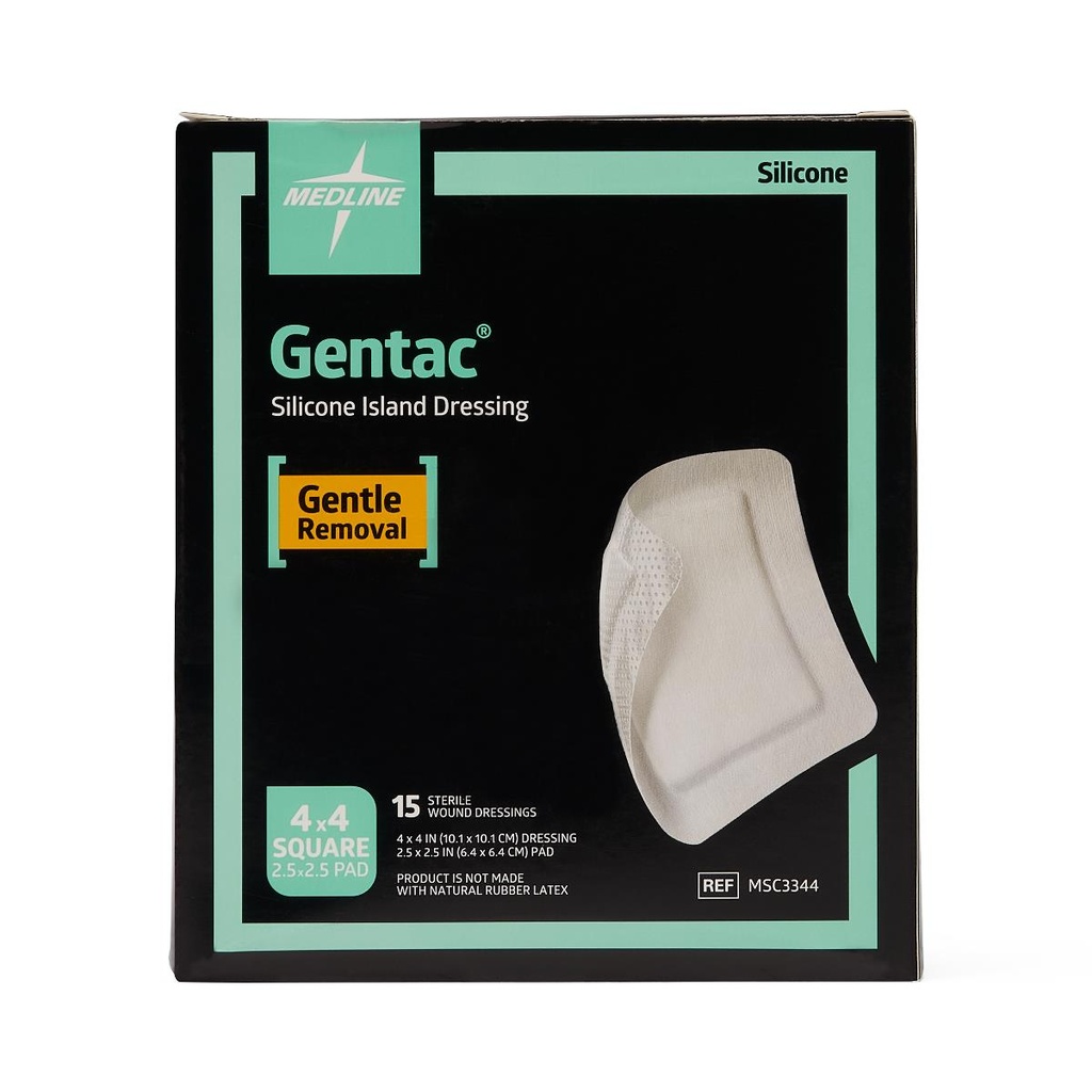 Silicone Adhesive Island Wound Dressing, 4" x 4", 2-1/2" x 2-1/2" Pad Size