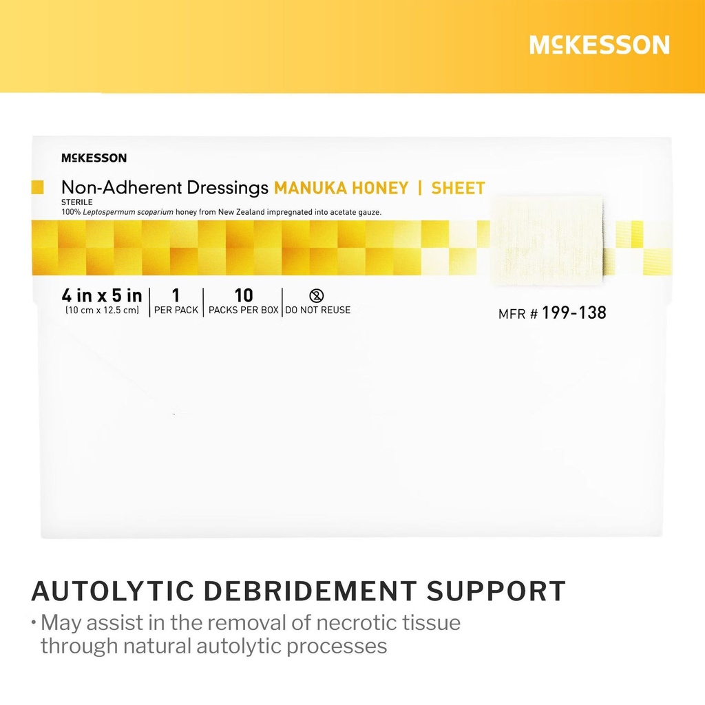 Honey Wound Dressing McKesson Rectangle 4 X 5 Inch Sheet Sterile Non-Adherent