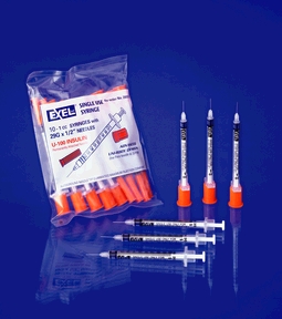 Insulin Syringe &amp; Needle, 29G x ½&quot;, 1cc, 10/bg, 10bg/bx, 5bx/cs (24 cs/plt)