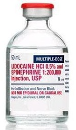 [HOS-00409317701] Lidocaine HCl / Epinephrine 0.5% - 1:200,000 Injection Multiple Dose Vial 50 mL