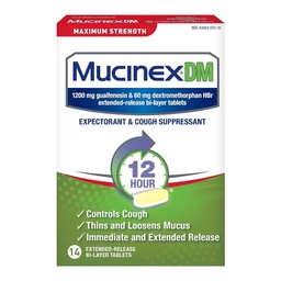 [RBK-63824007235] Cold and Cough Relief Mucinex® DM 1,200 mg - 60 mg Strength Tablet 14 per Box