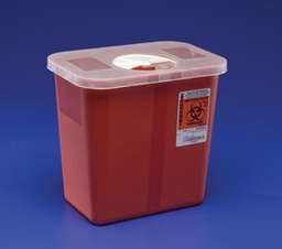 [CAR-8970] Sharps Container SharpSafety™ 10 H X 10-1/2 W X 7-1/4 D Inch 2 Gallon Red Base / White Lid Vertical Entry Rotating Lid