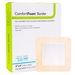[DEM-00317E] Foam Dressing ComfortFoam™ Border 4 X 4 Inch With Border Waterproof Backing Silicone Adhesive Square Sterile