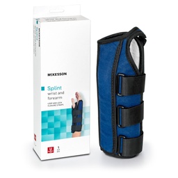 [MCK-155-79-87050] Wrist / Forearm Brace McKesson Aluminum / Nylon / Foam / Flannelette Right Hand Black / Blue One Size Fits Most