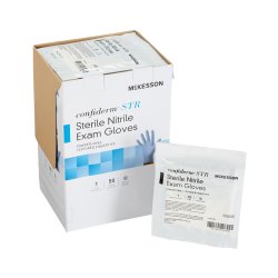 [MCK-14-6NSTR8] Exam Glove McKesson Confiderm® STR X-Large Sterile Pair Nitrile Standard Cuff Length Textured Fingertips Blue Not Chemo Approved